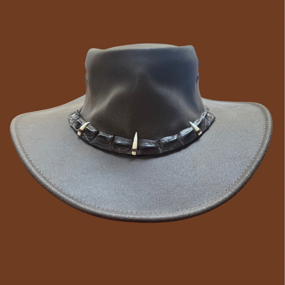 Australian Cowboy Brown Cattle Leather Hat with Decorative Band